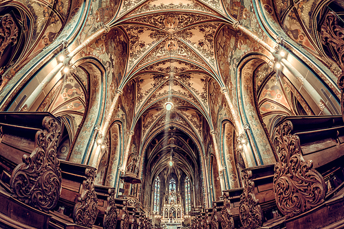 Interior of Basilica of St. Peter and Paul. Vysehrad castle complex. Prague, Czech Republic