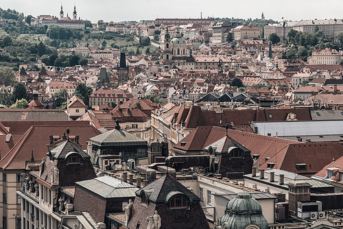 Prague cityscape as seen from the The Old Town Hall. Prague, Czech Republic