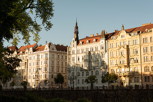 Buildings along Masarykovo riverside. Prague, Czech Republic
