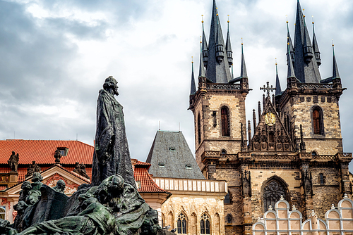 Jan Hus monument in front of St Mary Church. Prague, Czech Republic