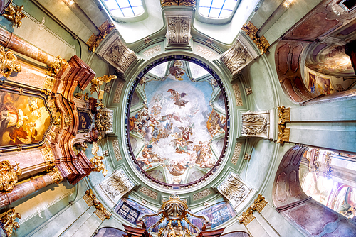Interior dome of the Baroque St. Nicholas Church on Lesser Town in Prague