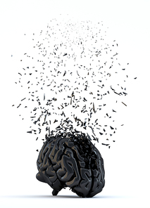 Shattered human brain. Stress concept. 3D illustration. Isolated
