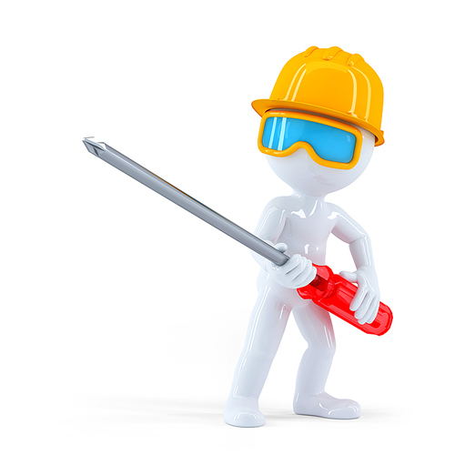 Worker with screwdrive. Isolated on white background