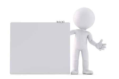 Man holding a blank board. 3D illustration. Isolated