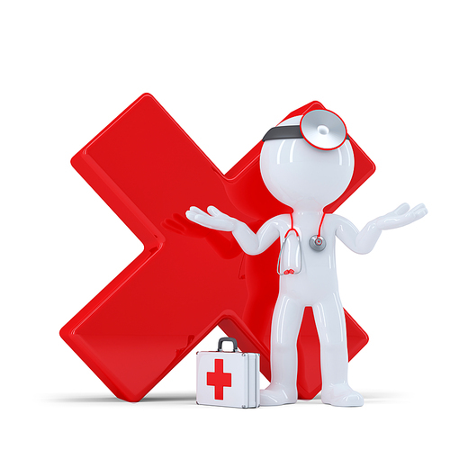 Doctor with red glossy check mark. Isolared on white background