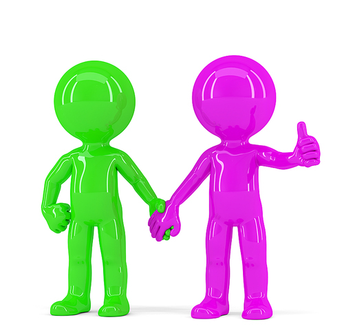 A pair of holding hands colorful people. Isolated. Contains clipping path