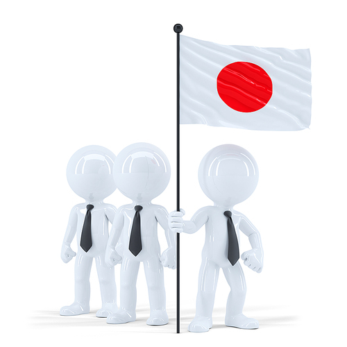 Business team holding flag of Japan. Isolated. Contains clipping path