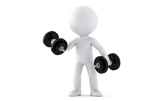 3d man exercising with dumbbells. 3D illustration. Isolated