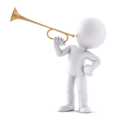 Man playing trumpet. 3D illustration. Isolated