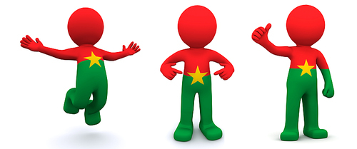 3d character textured with flag of Burkina Faso isolated on white