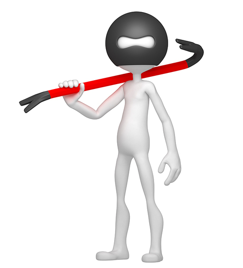 Robber with crowbar. Isolated on white background