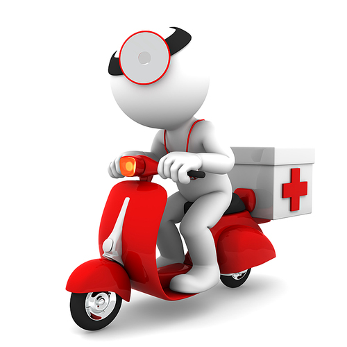 Medic on scooter. Emergency medical service concept. Isolated