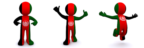 3d character textured with flag of Afghanistan isolated on white