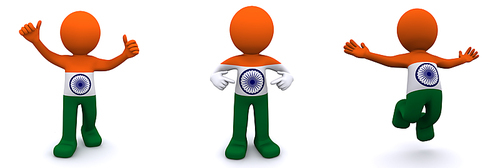 3d character textured with flag of India isolated on white