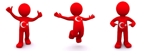 3d character textured with flag of Turkey isolated on white