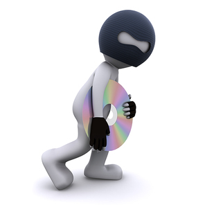 3d character stealing cd. Computer piracy concept. Isolated