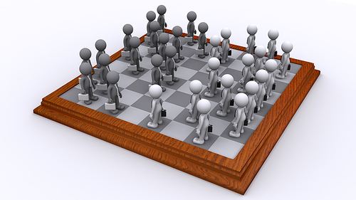 A Chess board of Business people. Isolated