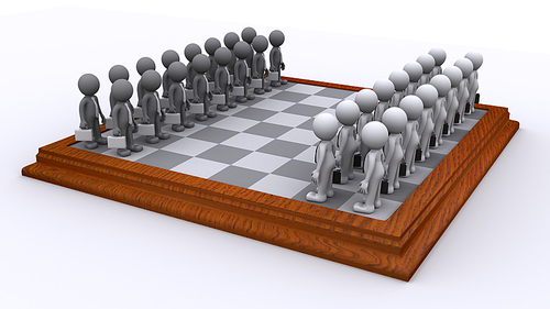 A Chess board of Business people. Isolated