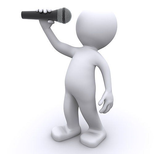 3d singer with microphone . Isolated