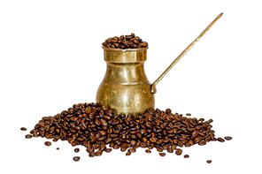 Coffee Pot and beans isolated on a white background
