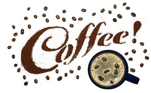 Coffee Letters made with grounded coffee and beans