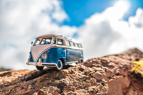 Travelling vintage camper van. Macro photo