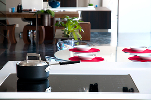 Induction cooker with pot. Modern kitchen detail