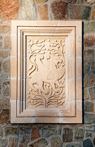 Byzantium style Gryphon relief on wall of Kykkos monastery