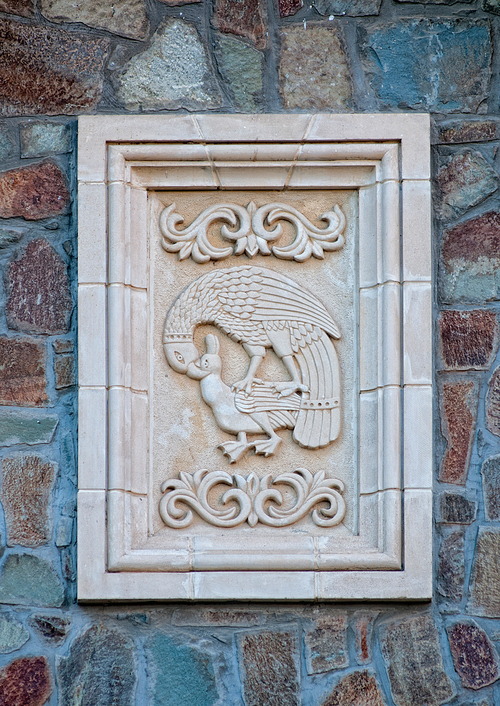 Eagle hunting relief on wall of Kykkos monastery