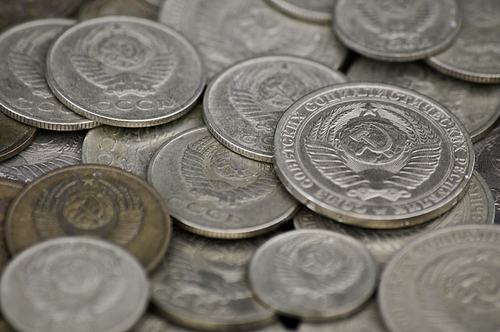 Soviet obsolete coins closeup