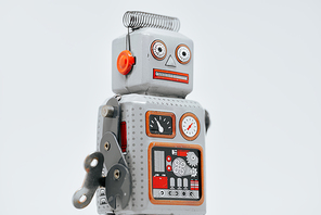 Close-up of portrait of tin vintage Robot. Color tone tuned