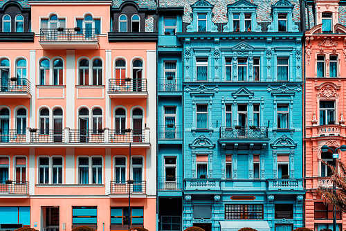 Colorful facades of old baroque buildings