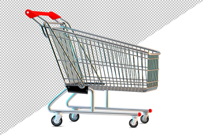 Empty shopping cart. Side view. 3D illustration. Isolated