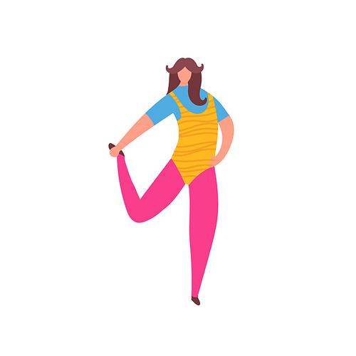 80s years woman girl in aerobics outfit doing workout shaping isolated on white . Trendy 80-s years retro sport clothing. Vector illustration in cartoon style