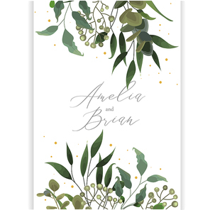 Wedding invitation card with eucalyptus leaf vertical banner save the date. Greenery herbs foliage in watercolor style. Botanical elegant decorative vector template
