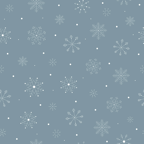 Seamless pattern with white hand drawn christmas snowflakes new year winter doodle icons isolated. Vector illustration in outline style