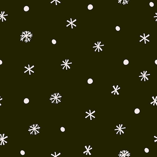 Abstract trendy christmas new year winter holiday seamless pattern with xmas snowflakes. Vector illustration in minimalistic hand drawn style