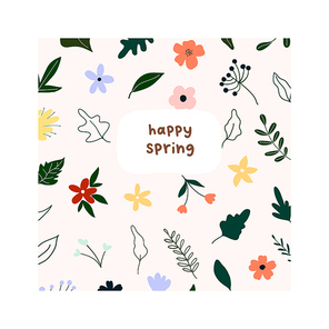 Hand drawn hello spring flowers and leaves isolated on white . Cute hygge scandinavian style template for postcard,  greeting card, t shirt design. Vector illustration in flat cartoon style