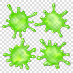Green slime spot. 3d Splatter snail slug, splat bacteria virus or halloween mucus splash spots blob with dripping drops goo isolated vector illustration icons set