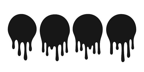 Dripping oil blob. Drip drop paint or sauce stain drips. Black drippings sauces current round spots, ink paint leak or liquid chocolate vector isolated icons set