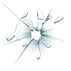 Cracked glass. Shattered window, broken glassy surface and glass shards. Break shatter cracks accident car mirror damage. 3D realistic isolated vector illustration