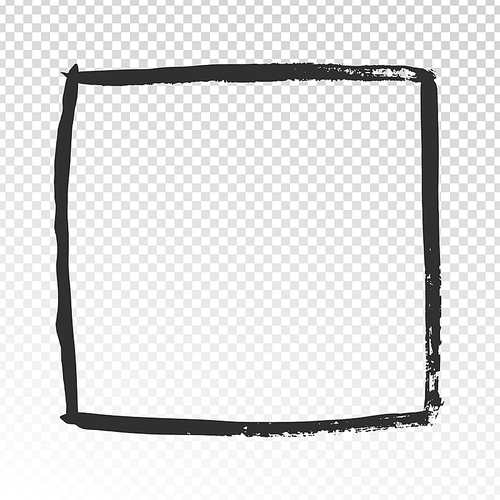 Grunge square frame. Black brush strokes cadre, watercolor paint brushes label design or doodle squared shape hand drawn scribble rectangular photo frames vector template