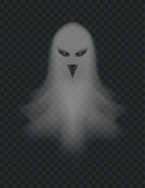 Transparent ghost. Scary halloween night ghoul. Dead spirit with angry face expression. Flying horror demon or spooky phantom silhouette. Evil poltergeist isolated vector illustration
