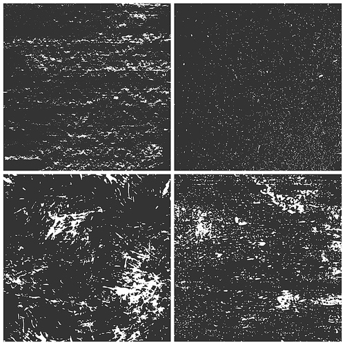 Black grunge texture set. Distressed effect dark background. Peeled metal with scuff marks. Scratchy surface on abstract background, damaged texture design pattern vector illustration.