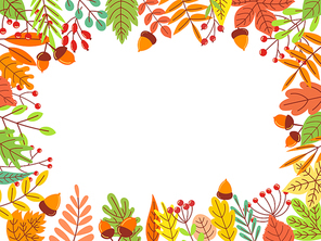 Autumn leaves frame. Fallen yellow leaf, september foliage and autumnal garden leaves border. Fall leaves border, gold autumn gardener foliage card vector illustration