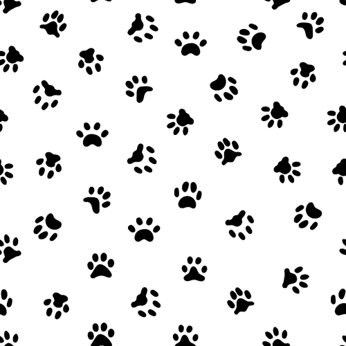 s paw . cat or dog paws footsteps s, pets foots and animal ed footstep tracks. kitten or dogs feet black foot shape seamless pattern, vector background