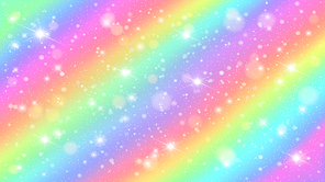 Glitters rainbow sky. Shiny rainbows pastel color magic fairy starry skies and glitter sparkles. Unicorn rainbow, fantasy princess or star watercolor universe vector background illustration