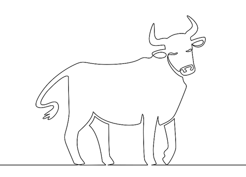 One line ox. Chinese new year 2021 bull continuous line art, zodiac asian astrology symbol, oriental style vector concept. Vector ox animal, bull linear drawing illustration