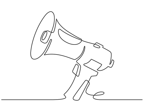 Continuous line megaphone. Marketing promotion banner with loudspeaker or horn speaker. Attention, offer or alert announcement vector. Illustration promotion advertisement, minimalism announcement