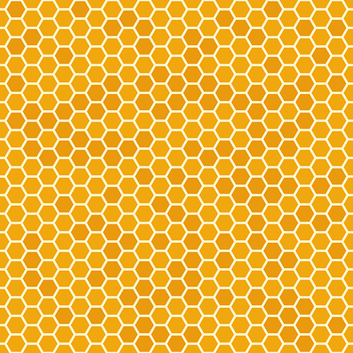 Orange seamless honey combs pattern. Honeycomb texture, hexagonal honeyed geometric bee wax comb grid cell texture, beeswax yellow organic product or fabric vector background